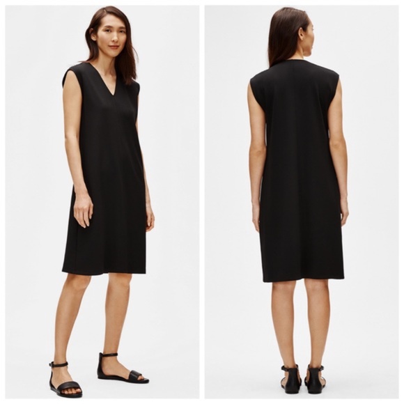 Eileen Fisher Dresses & Skirts - Eileen Fisher Black Tencel Ponte V-Neck Dress S NEW